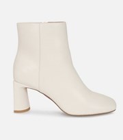 London Rebel Cream Curved Block Heel Ankle Boots
